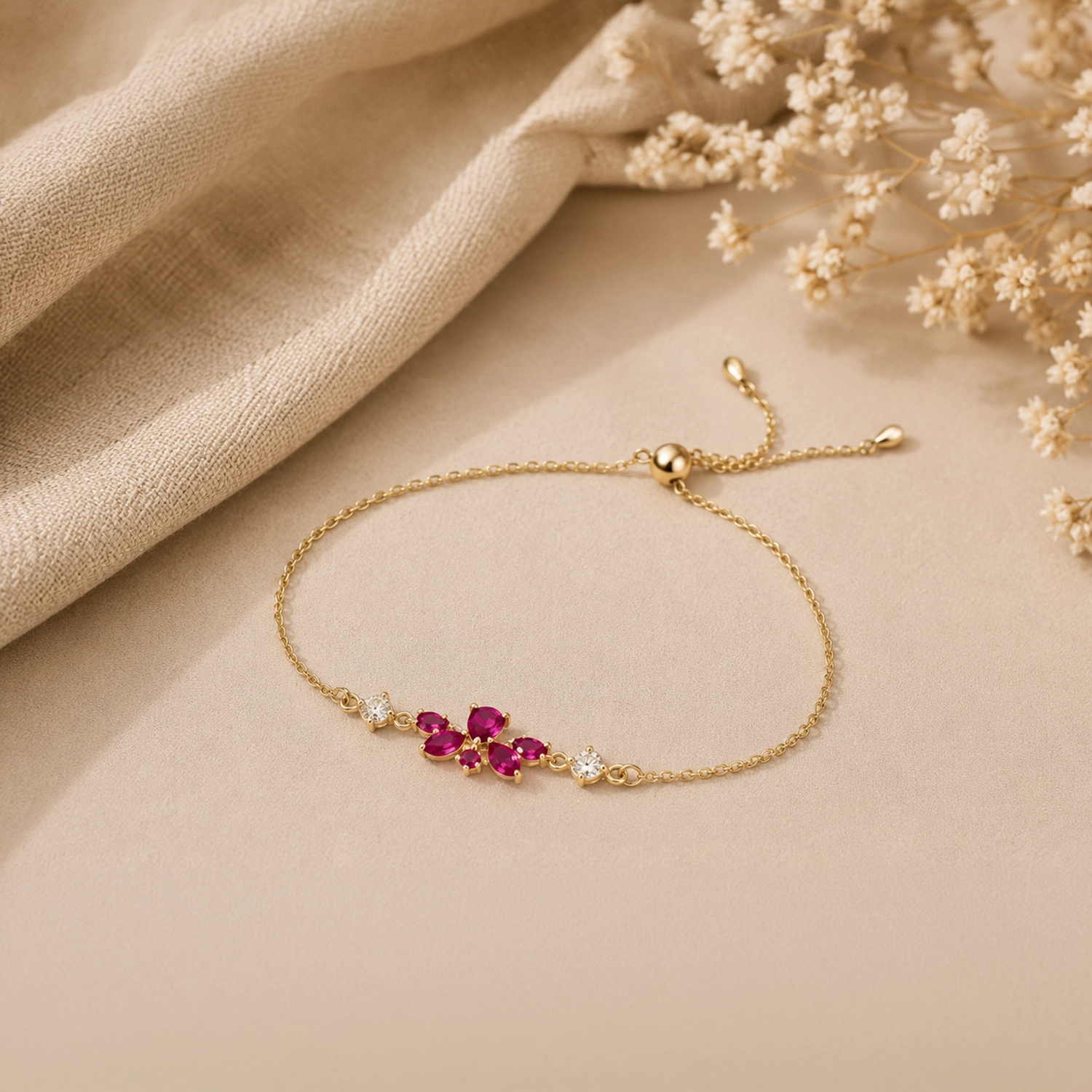 Ruby Blossom Slider Bracelet